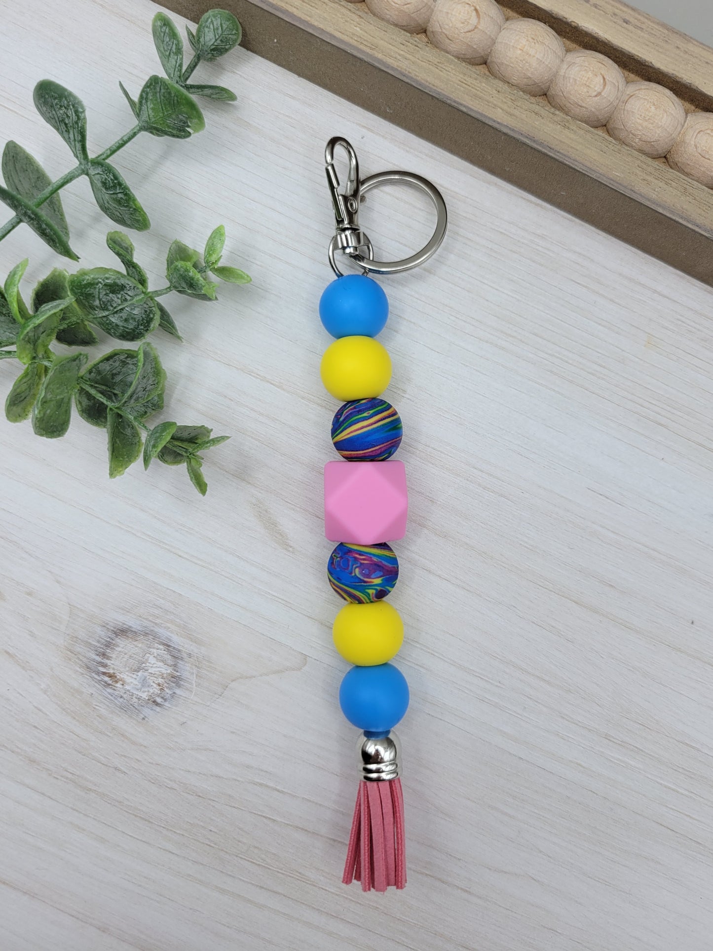 Pink, Yellow & Blue Tassel Keychain