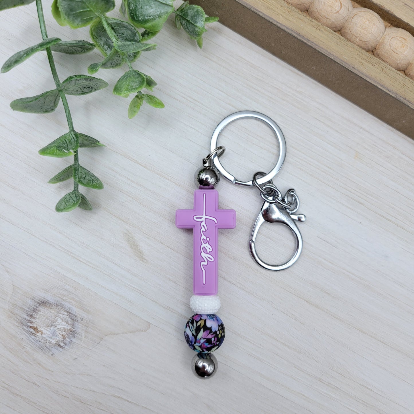 Purple Faith Cross Barbell Keychain