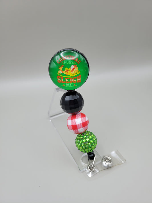 Christmas Puns Sleigh Me Badge Reel