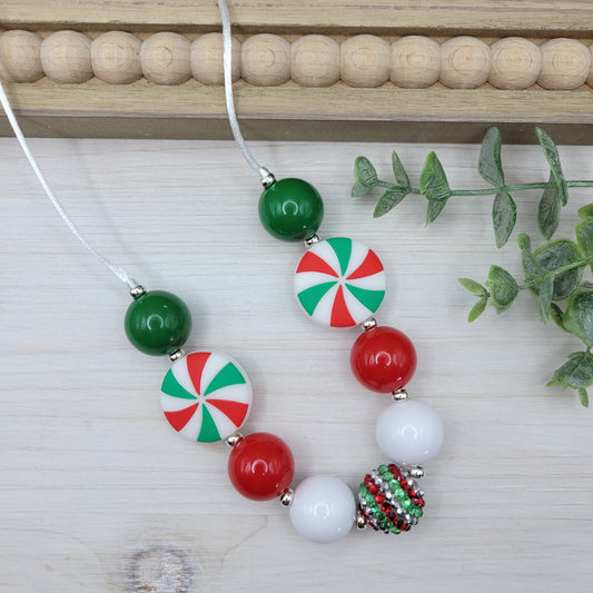 Christmas Peppermint  Bubblegum Necklace