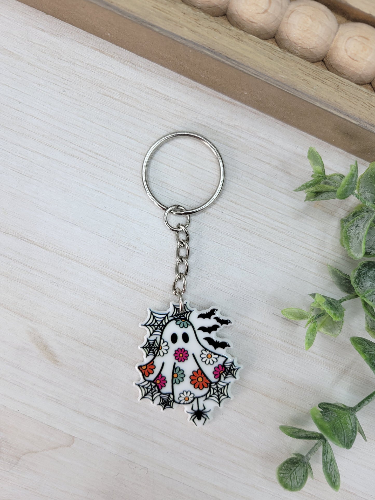 Spooky Floral Ghost Keychain Charm