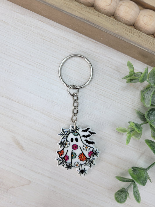 Spooky Floral Ghost Keychain Charm