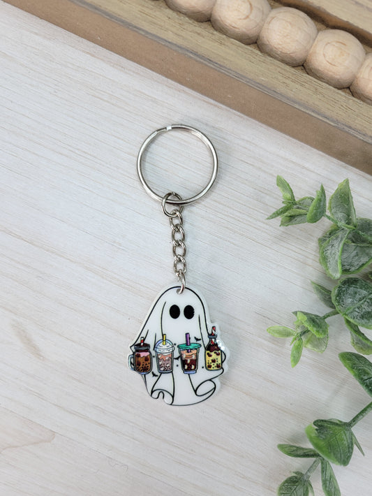 Ghost with Drinks Keychain Charm