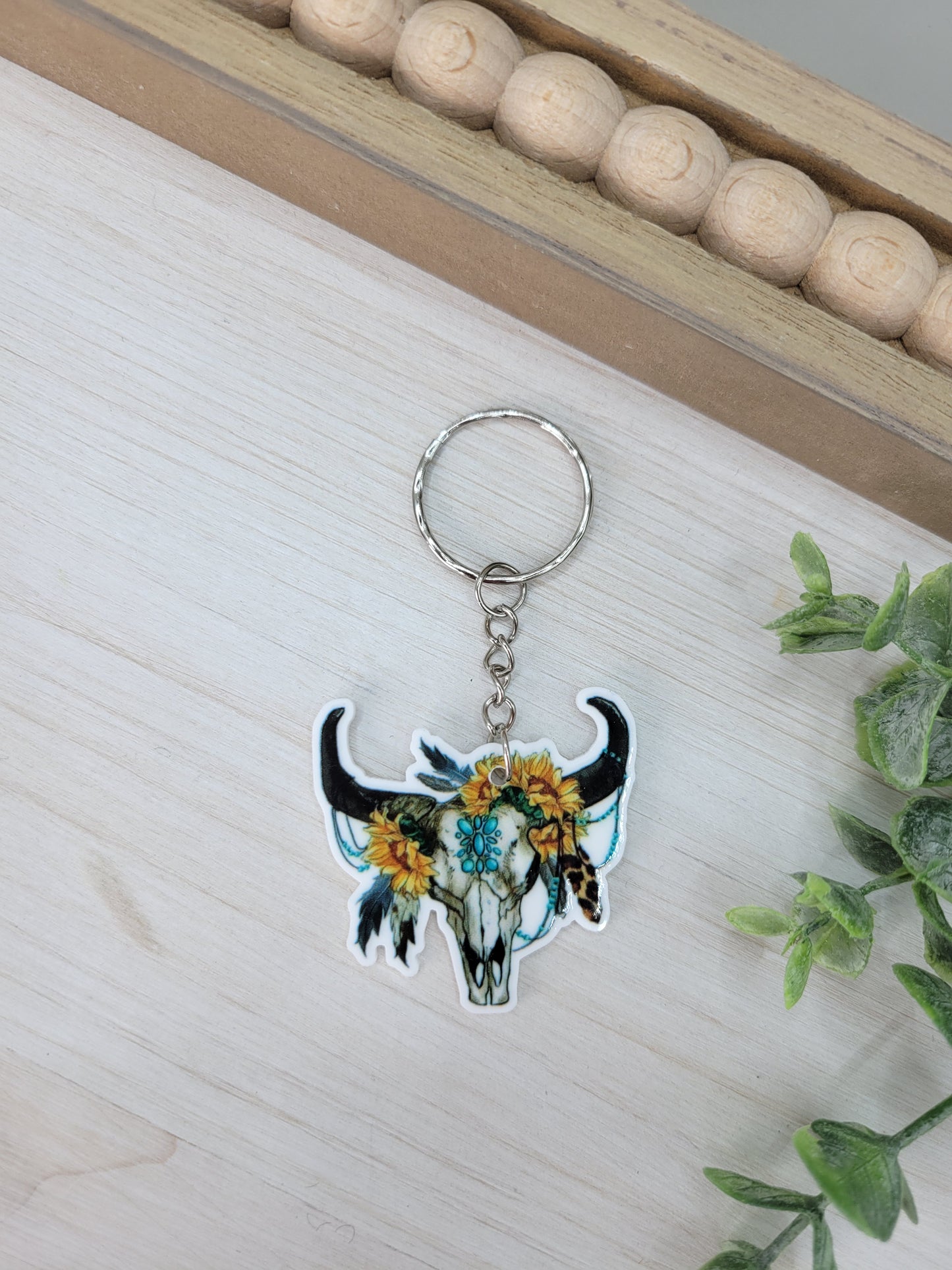 Boho Bull Skull Keychain Charm