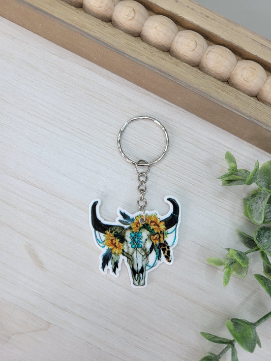 Boho Bull Skull Keychain Charm