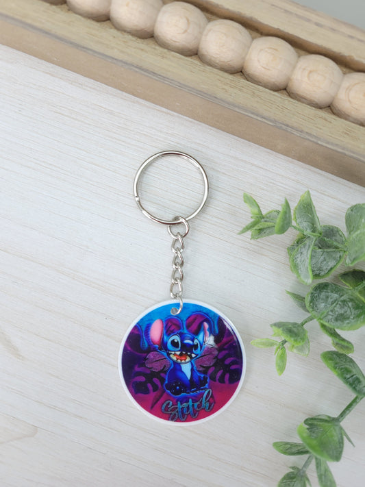 Blue Alien Round Keychain Charm