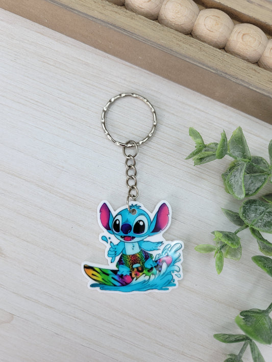 Blue Alien Surf Keychain Charm