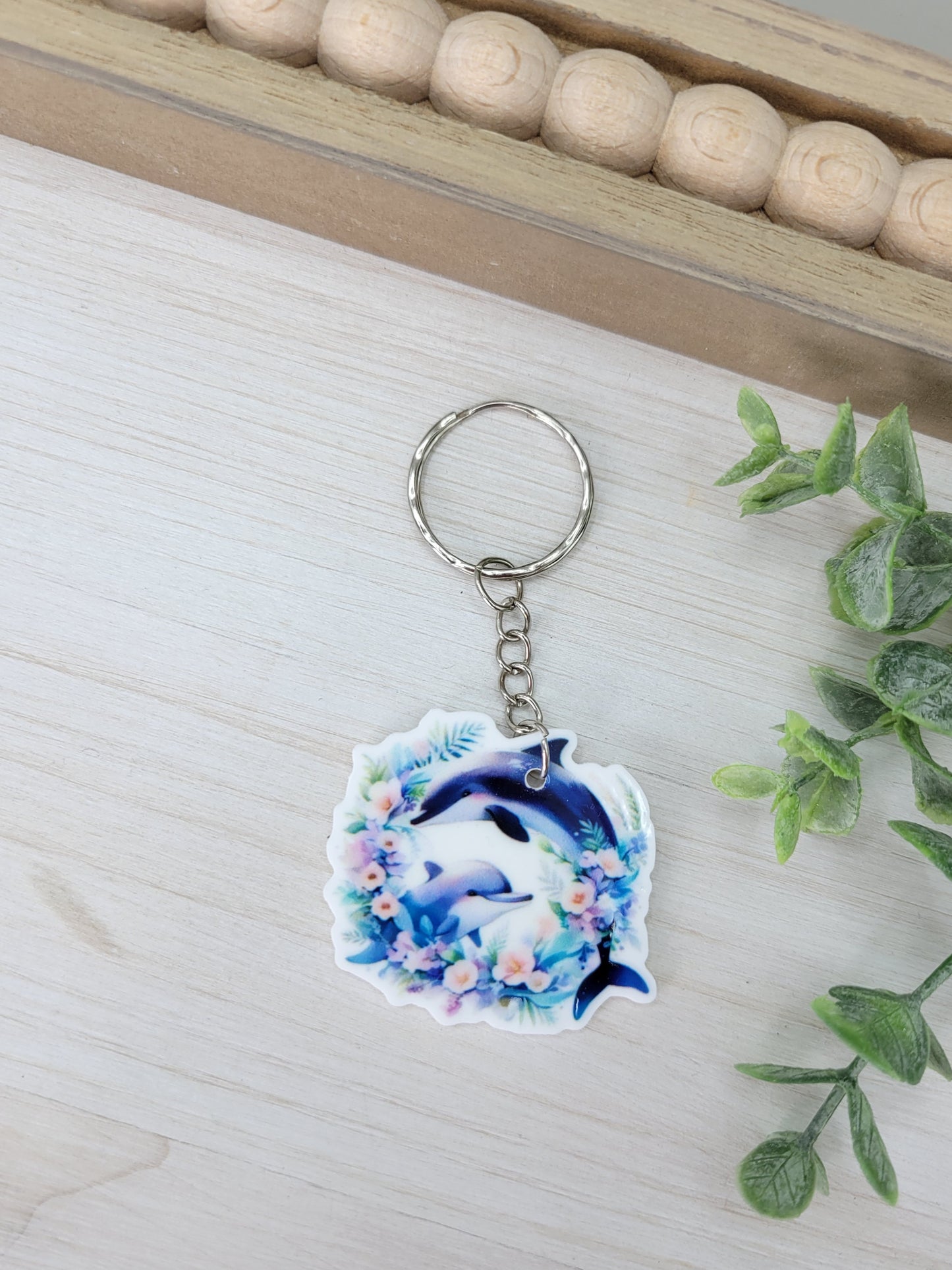 Floral Dolphin Keychain Charm