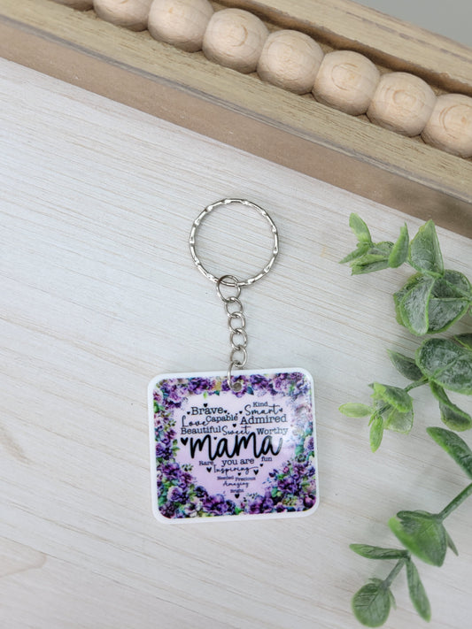 Purple Floral Mama Keychain Charm