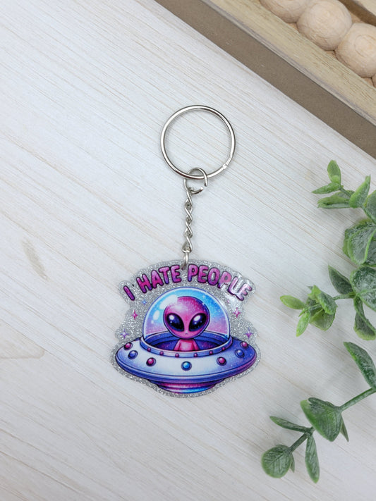 I Hate People Keychain Charm