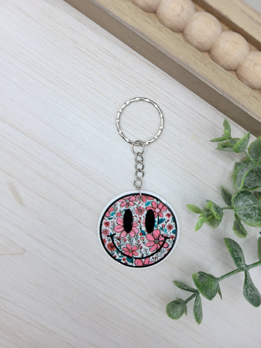 Floral Smiley Keychain Charm