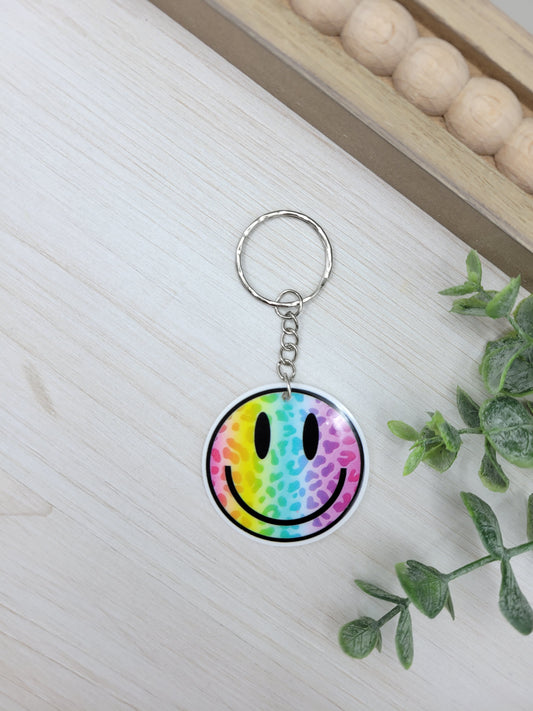 Leopard Rainbow Smiley Keychain Charm