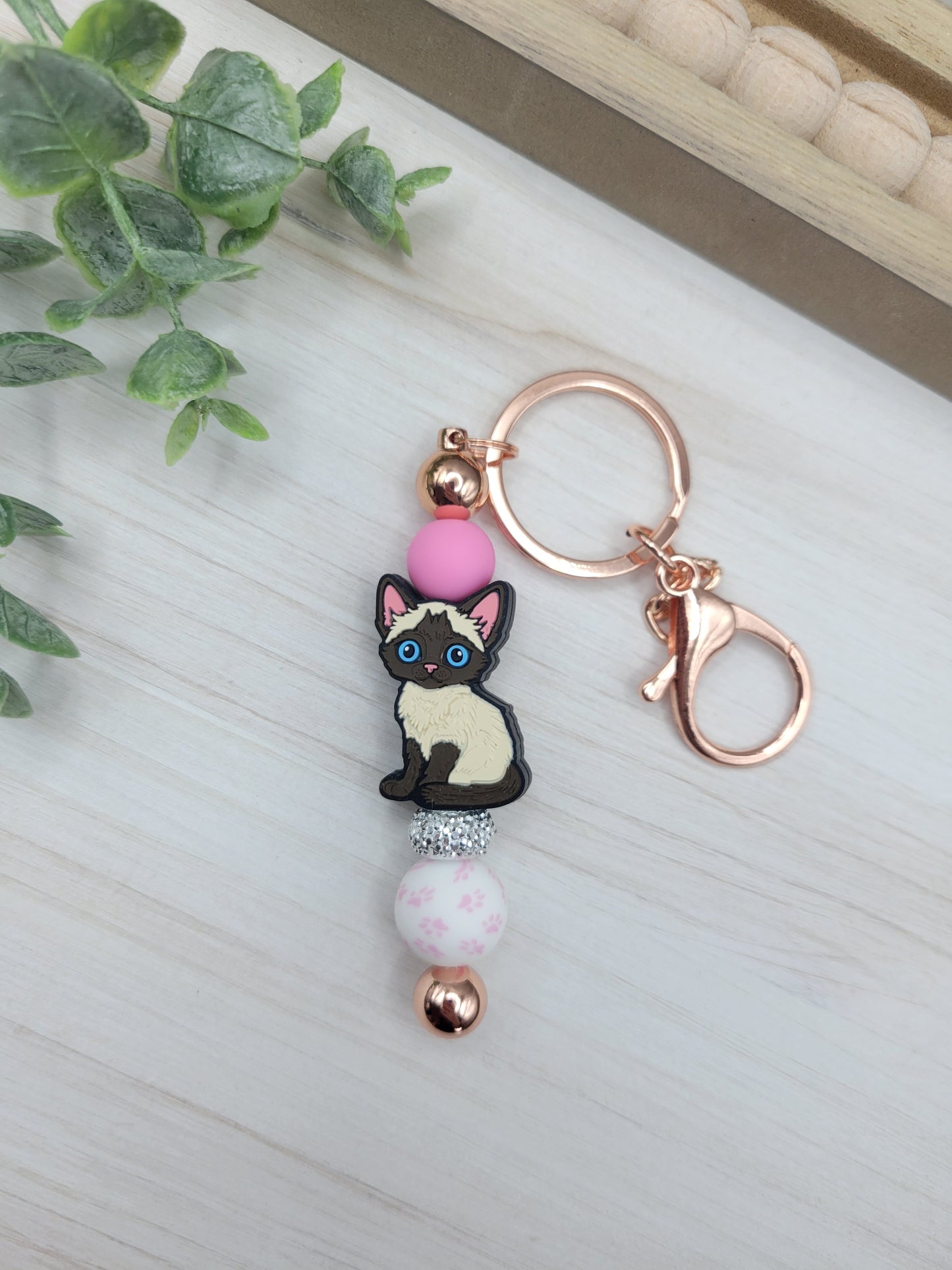 Siamese Kitty Barbell Keychain