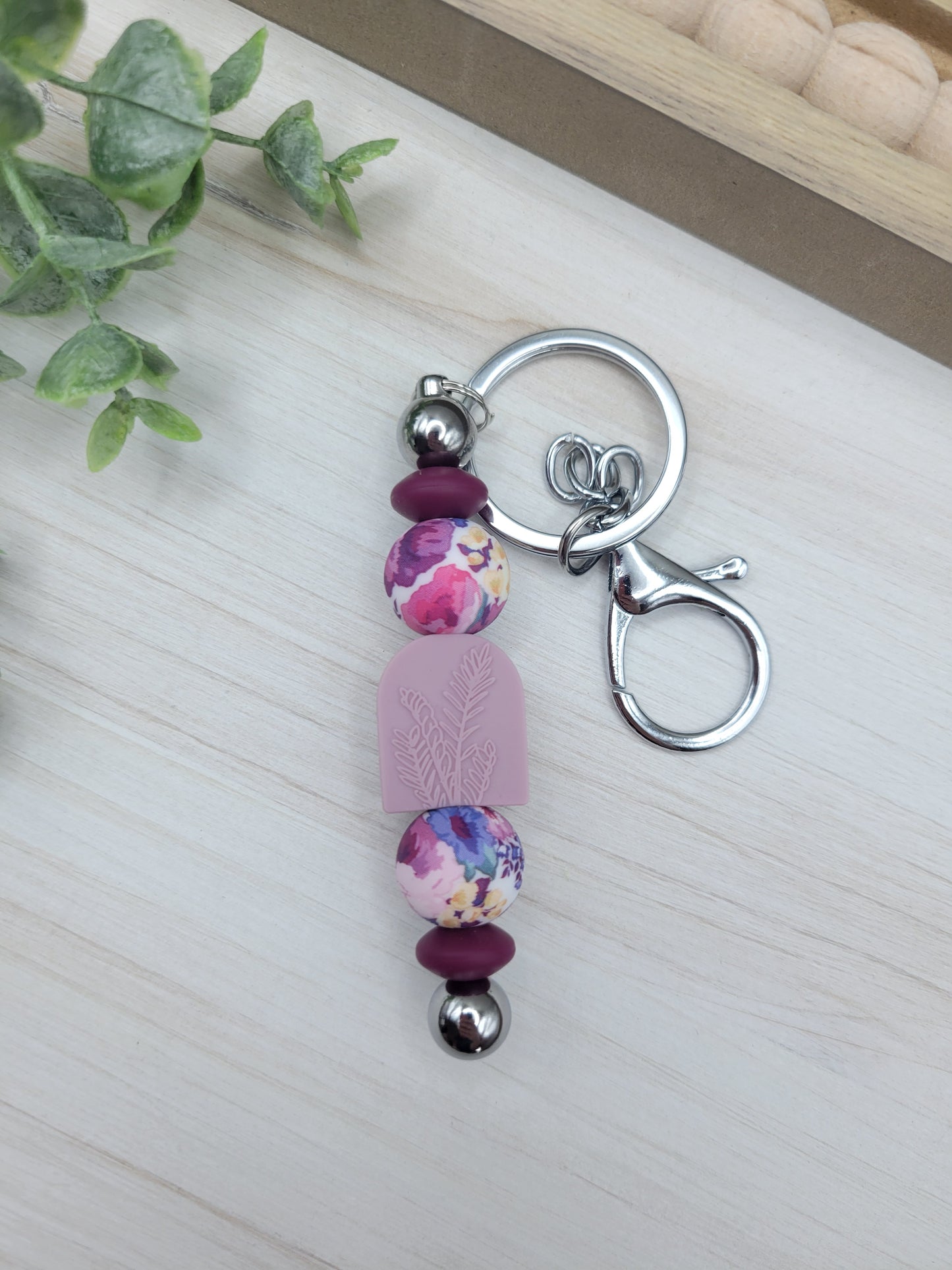 Purple Floral Barbell Keychain