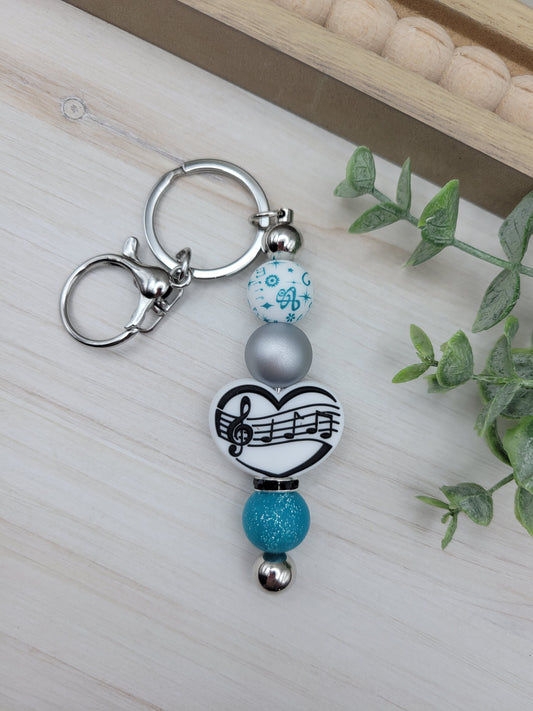 Teal Music Heart Barbell Keychain