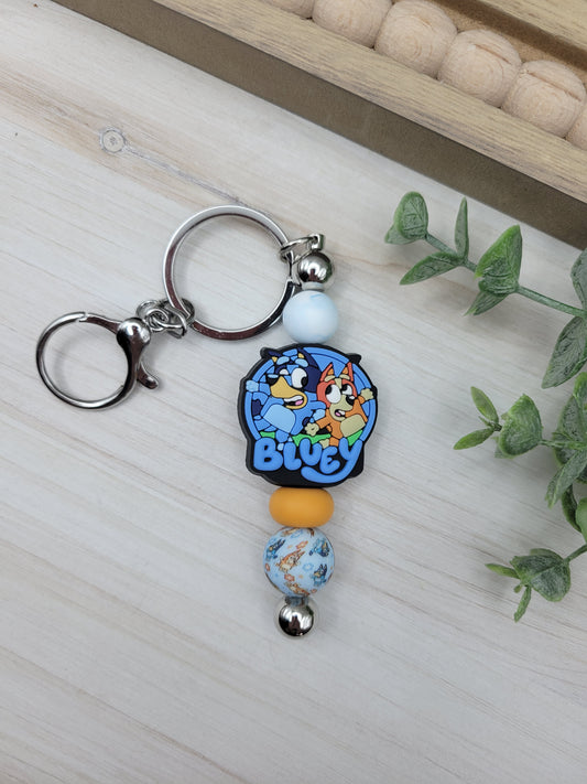 Blue & Orange Dog Barbell Keychain