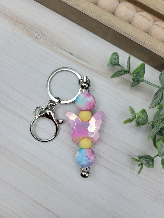 Pink Butterfly Barbell Keychain