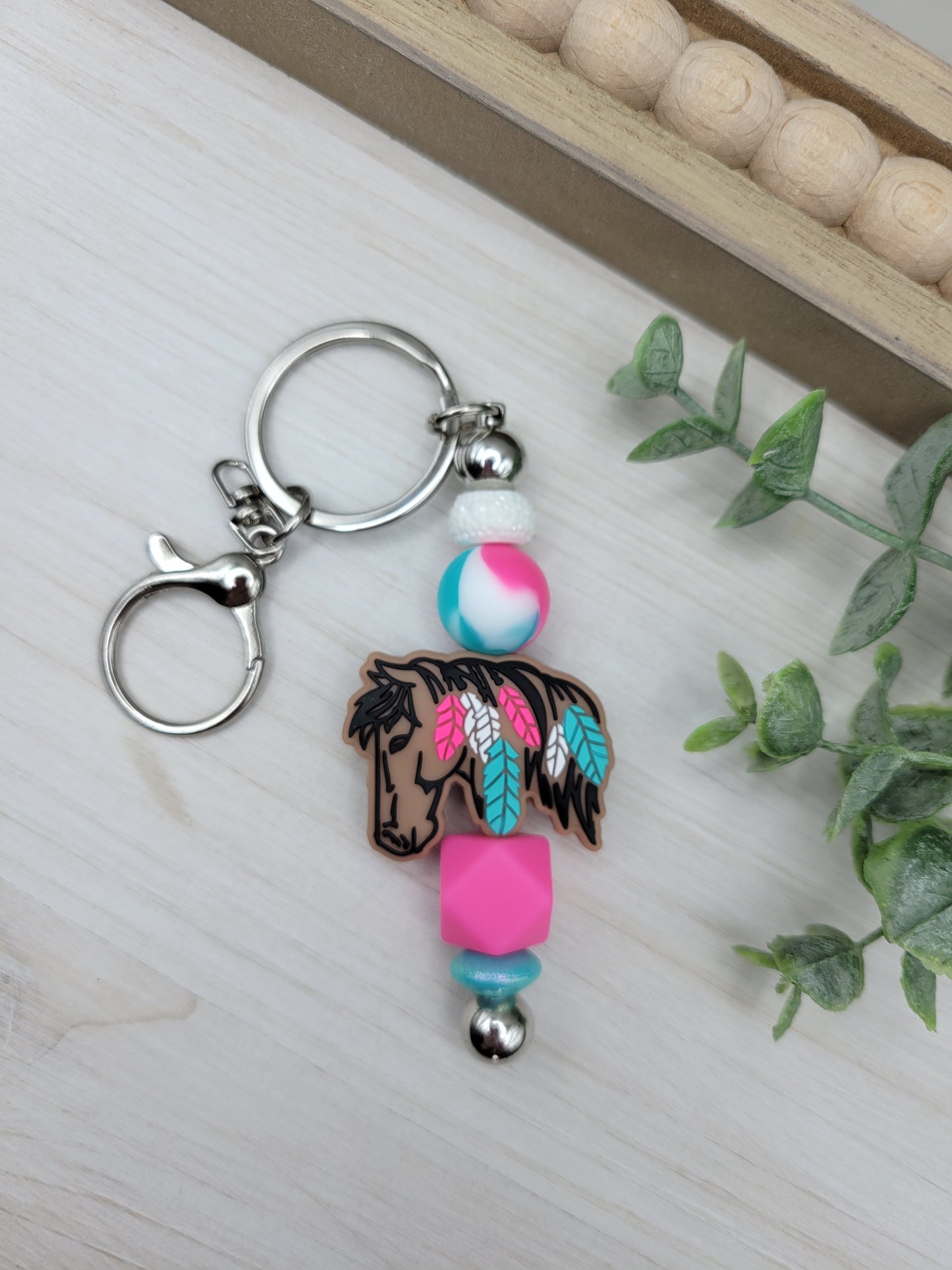 Horse with Feathers Barbell Keychain