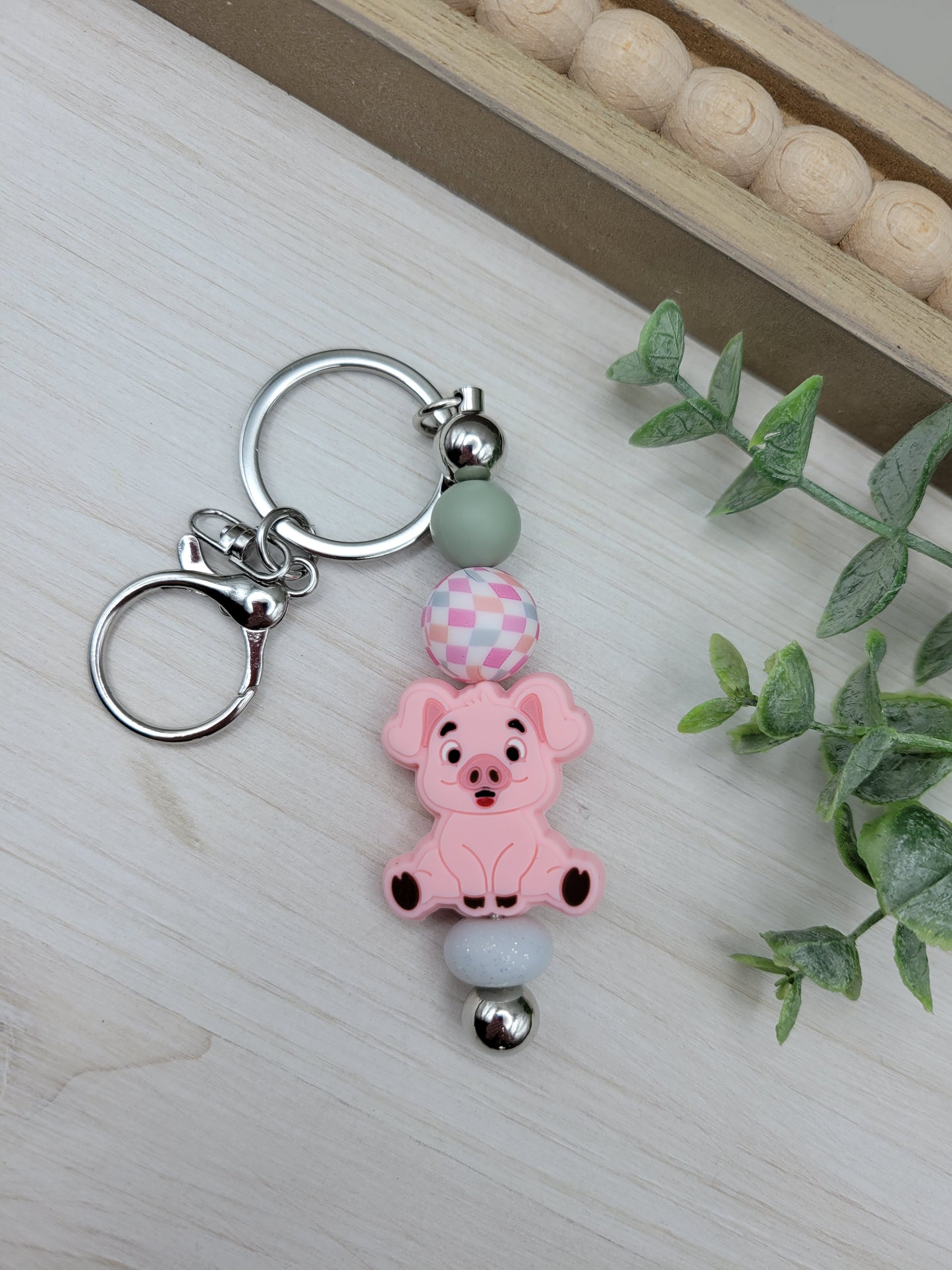 Pink Pig Barbell Keychain