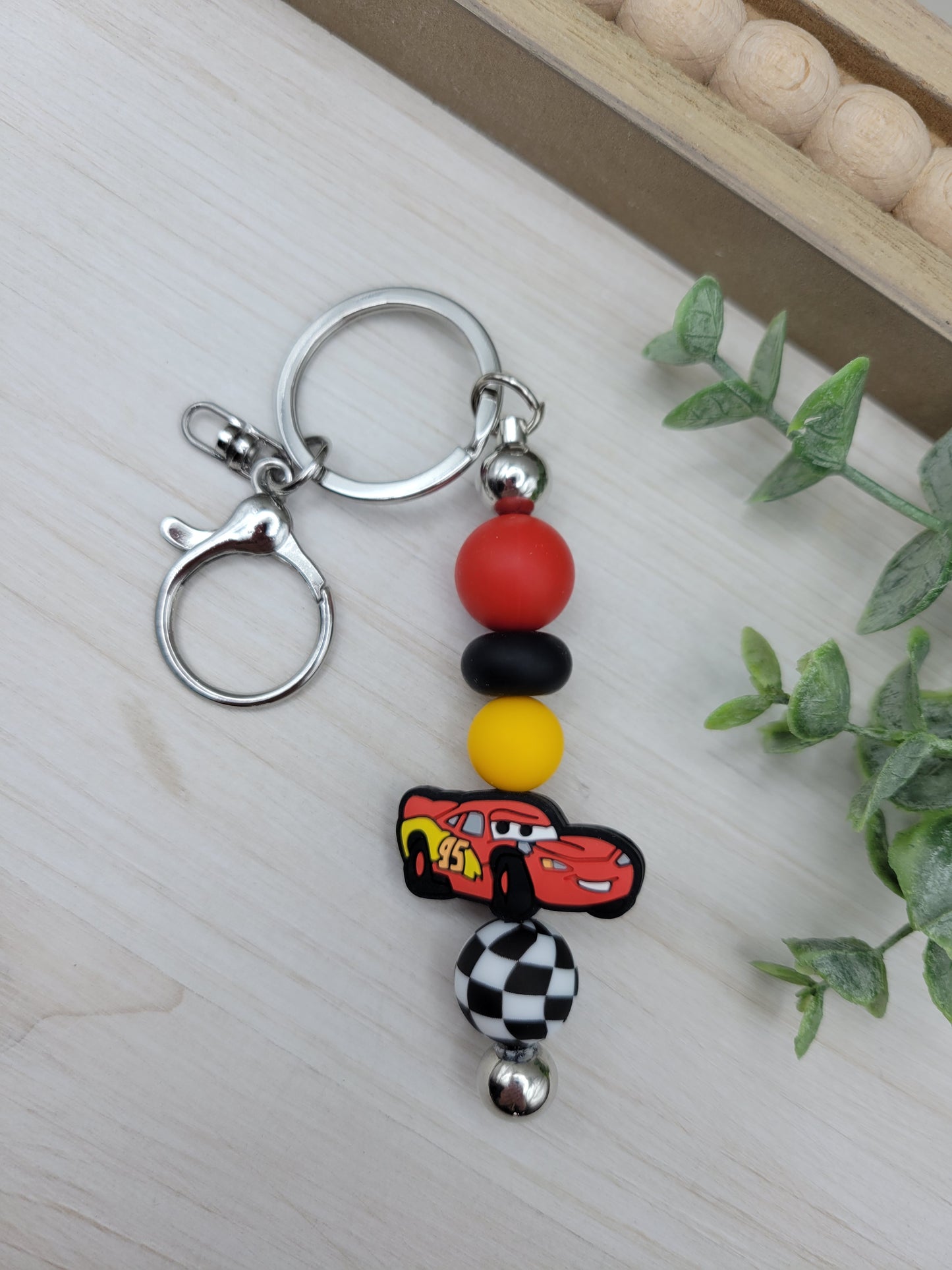 Red Race Car Barbell Keychain