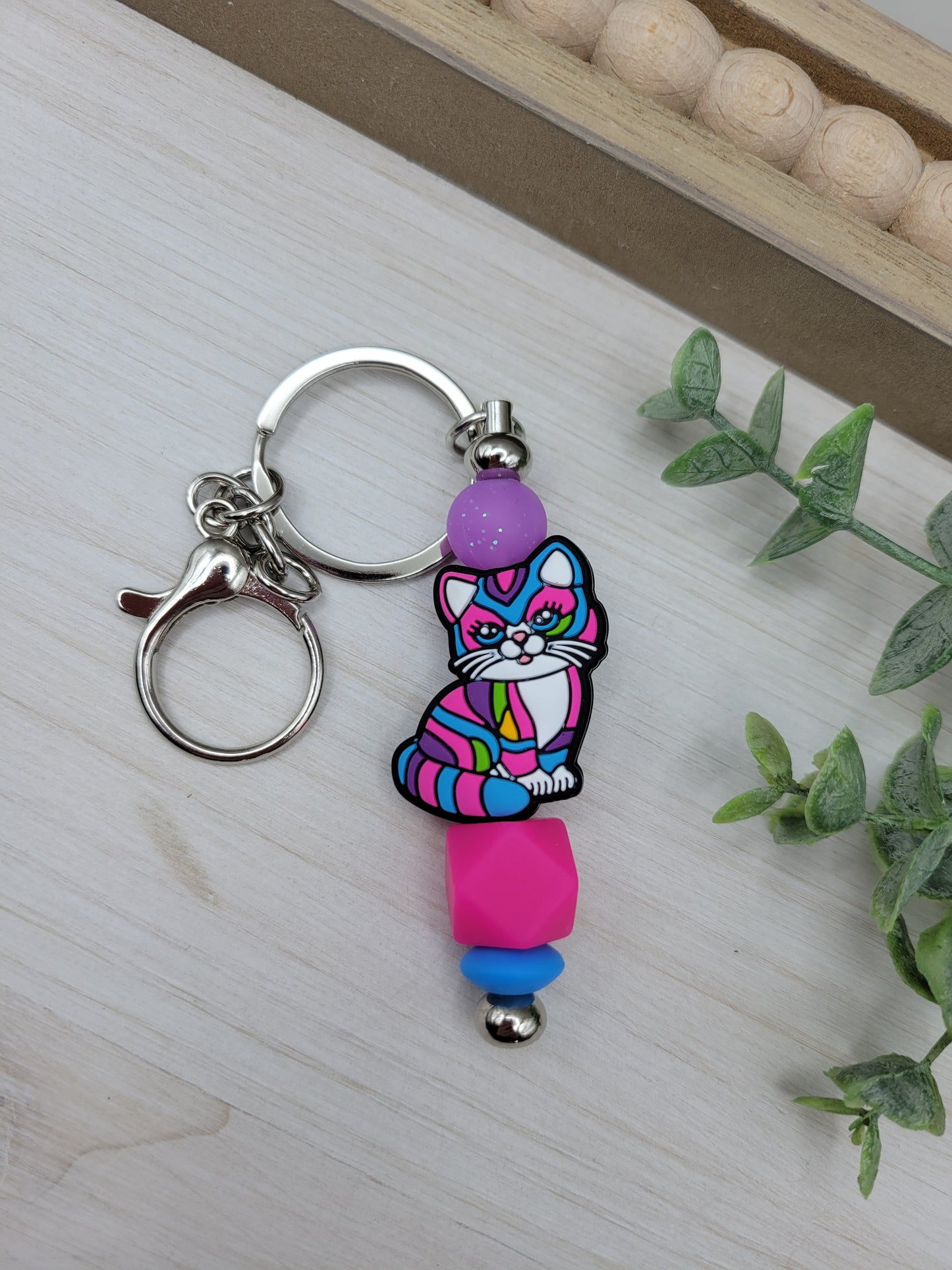 Colorful Cat Barbell Keychain