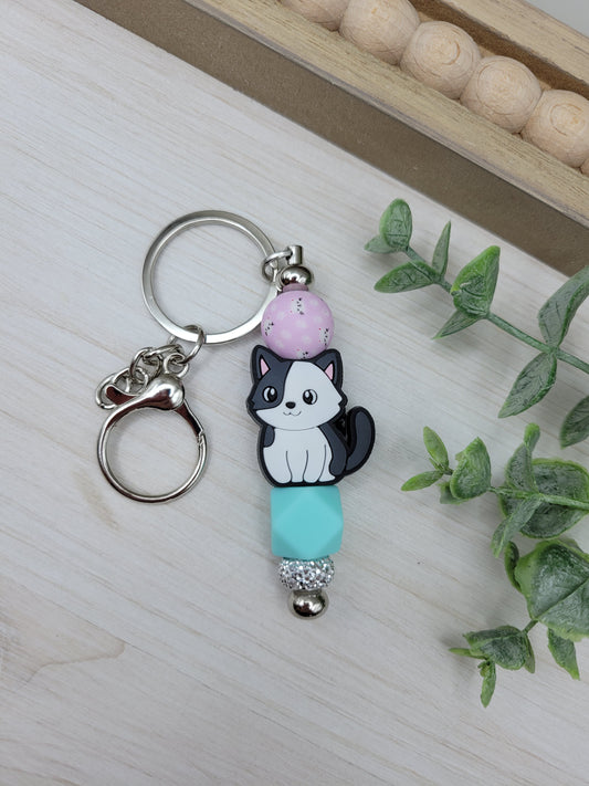 Gray & White Cat Barbell Keychain