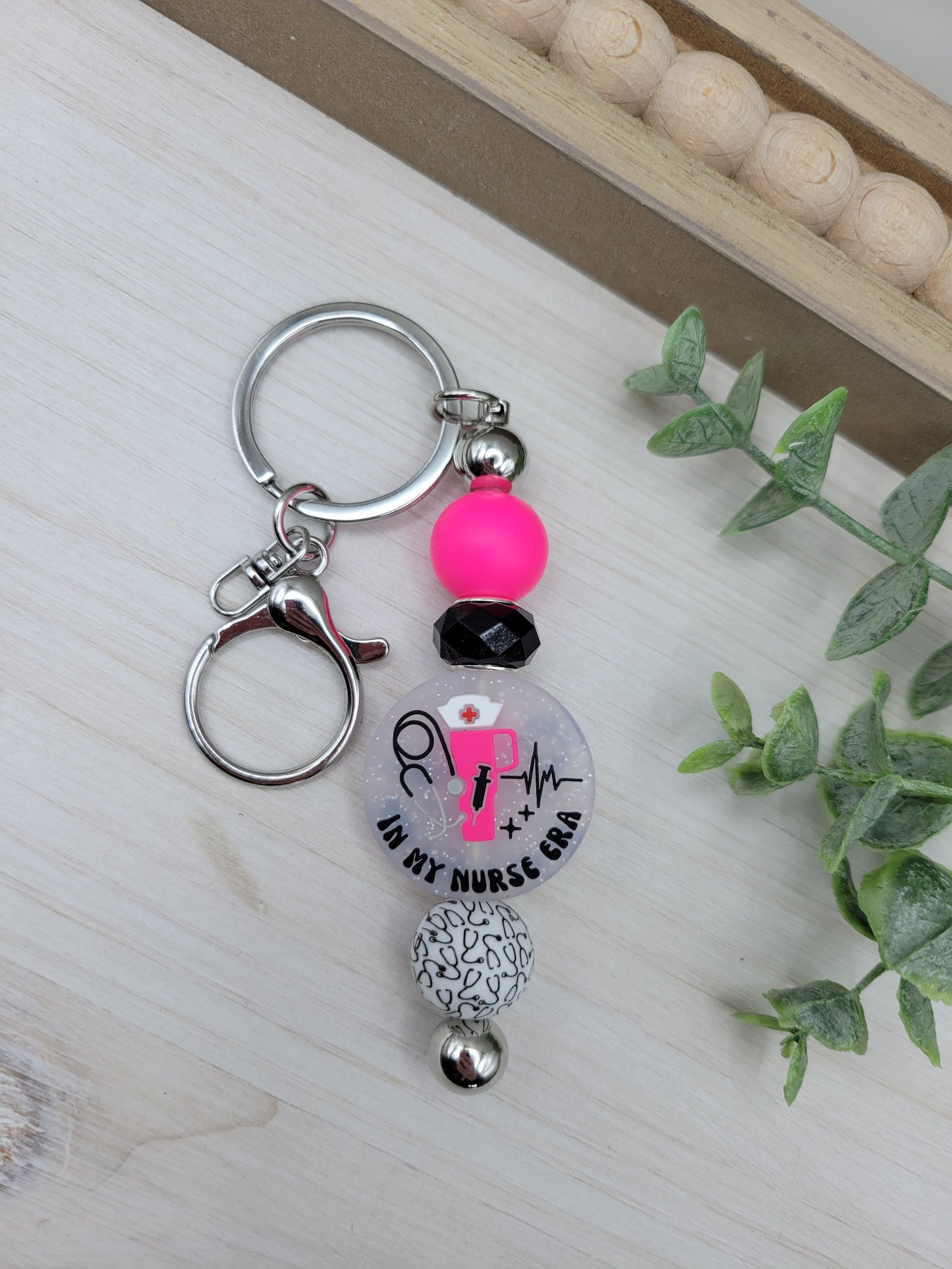 Hot Pink Nurse Era Barbell Keychain