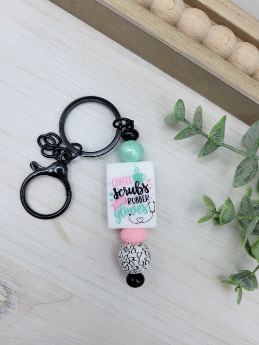 Coffee Scrubs Rubber Gloves Barbell Keychain