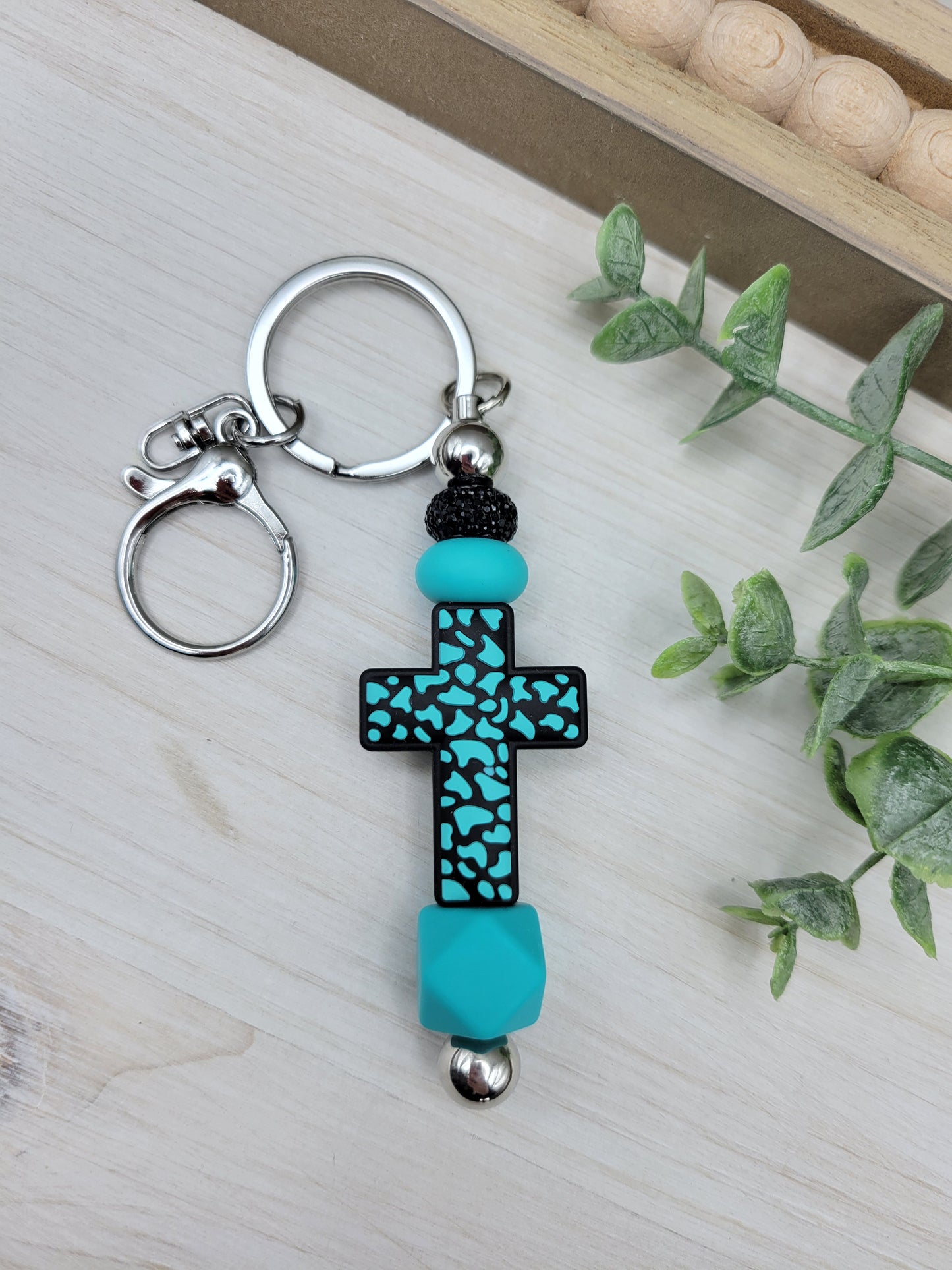 Teal & Black Barbell Keychain