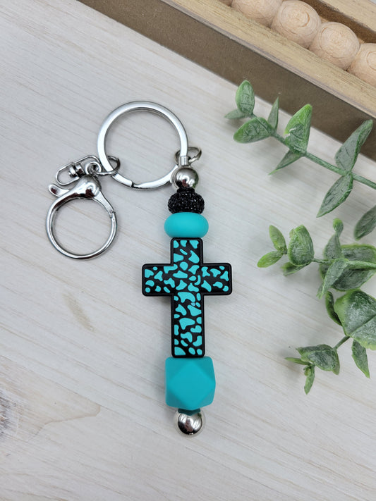 Teal & Black Barbell Keychain