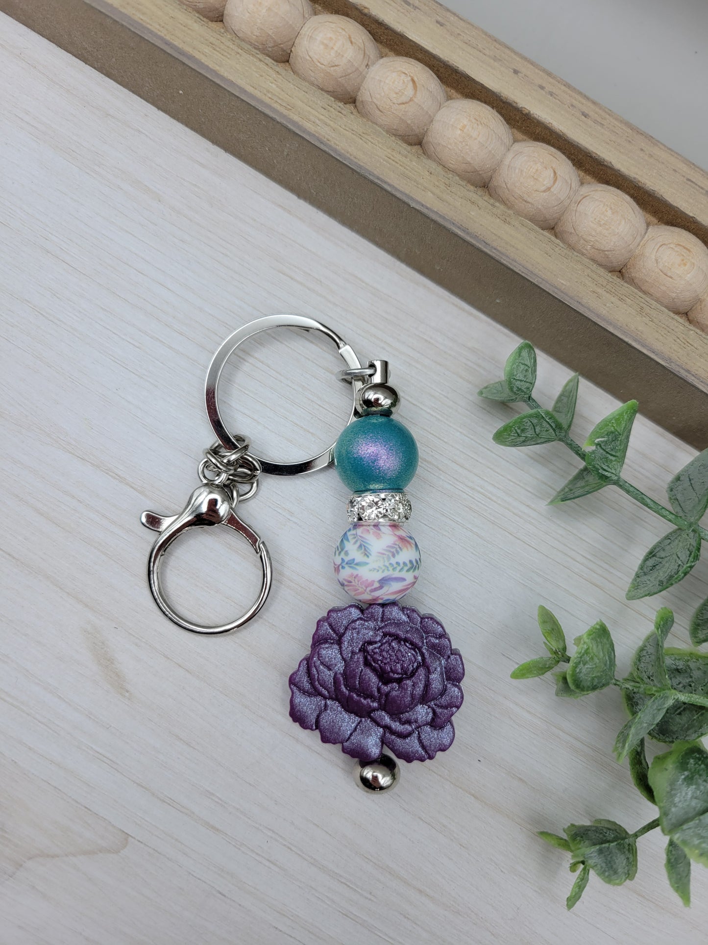 Purple Peony Barbell Keychain