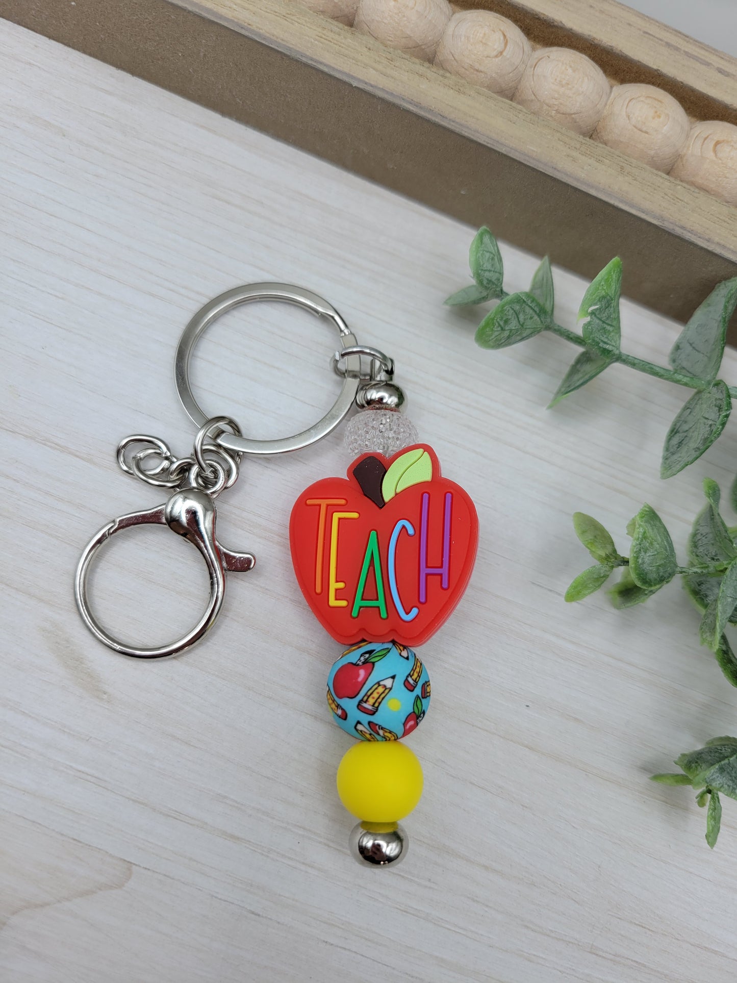 Red Teach Apple Barbell Keychain