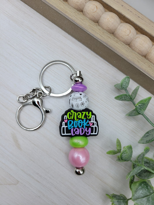 Crazy Book Lady Barbell Keychain