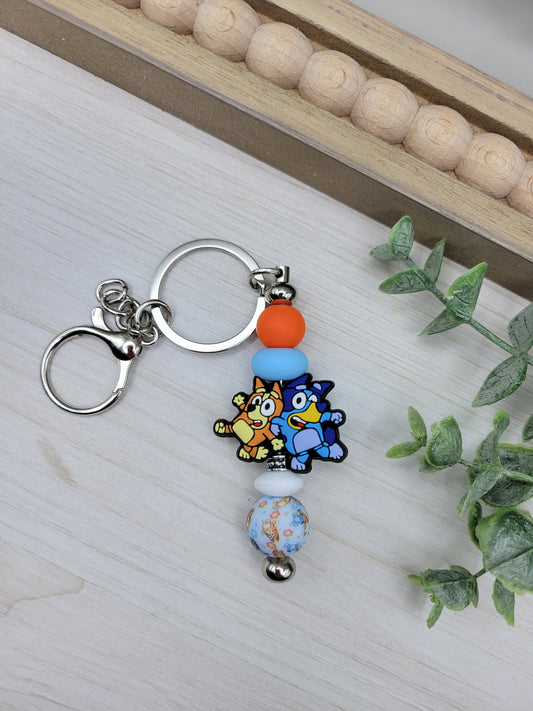 Blue & Orange Dog Barbell Keychain