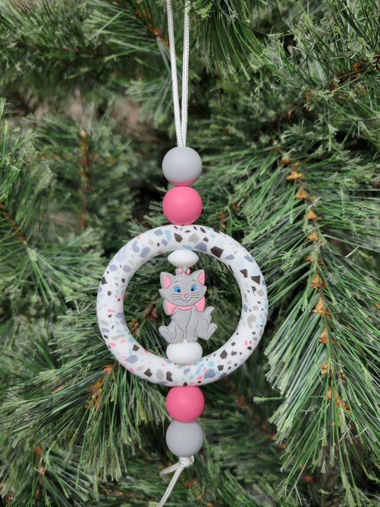 Gray Kitty with Bow Christmas Tree Ornament