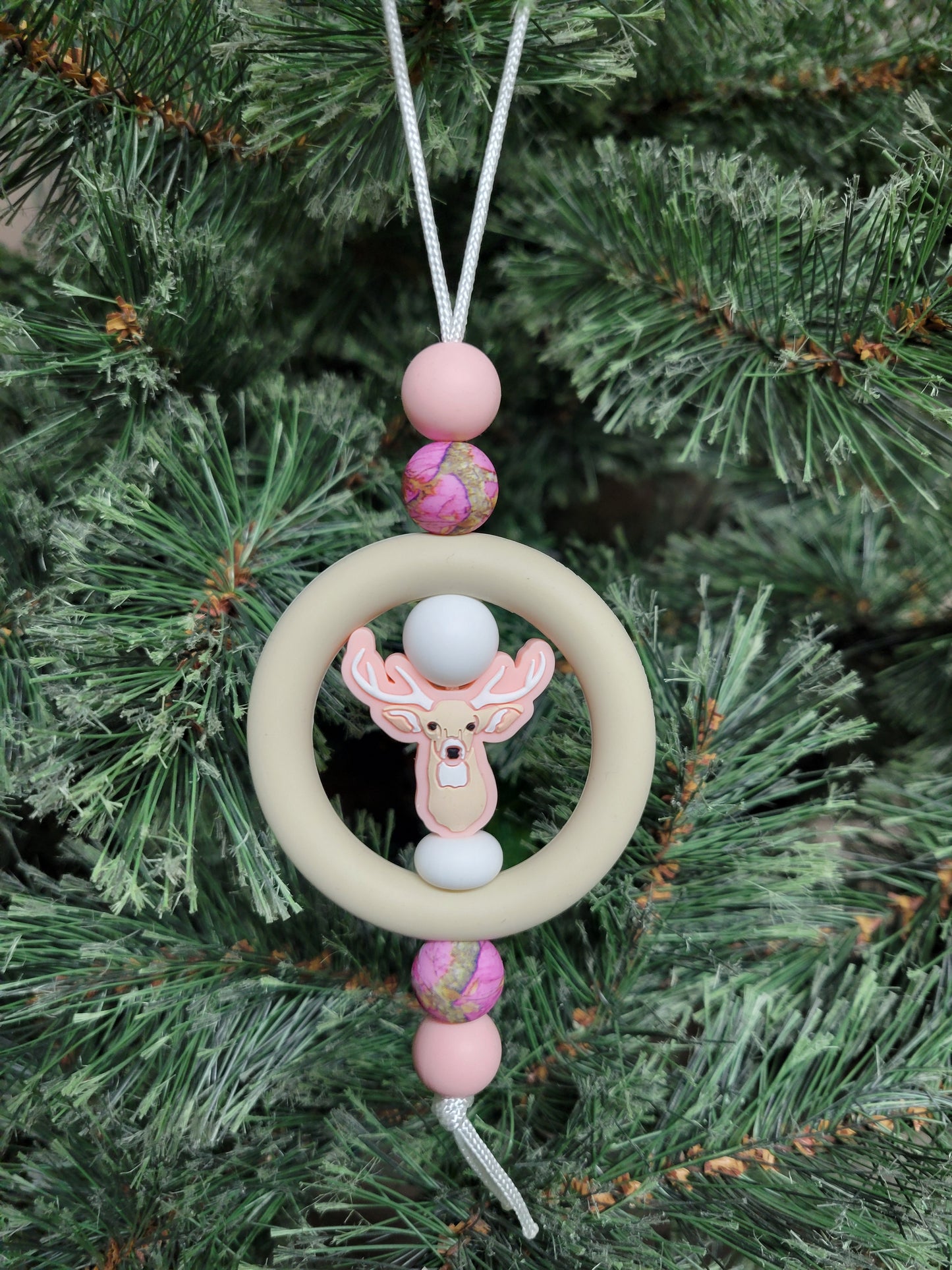 Pink Deer Head Christmas Tree Ornament
