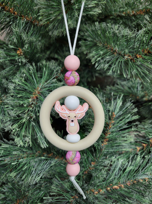Pink Deer Head Christmas Tree Ornament