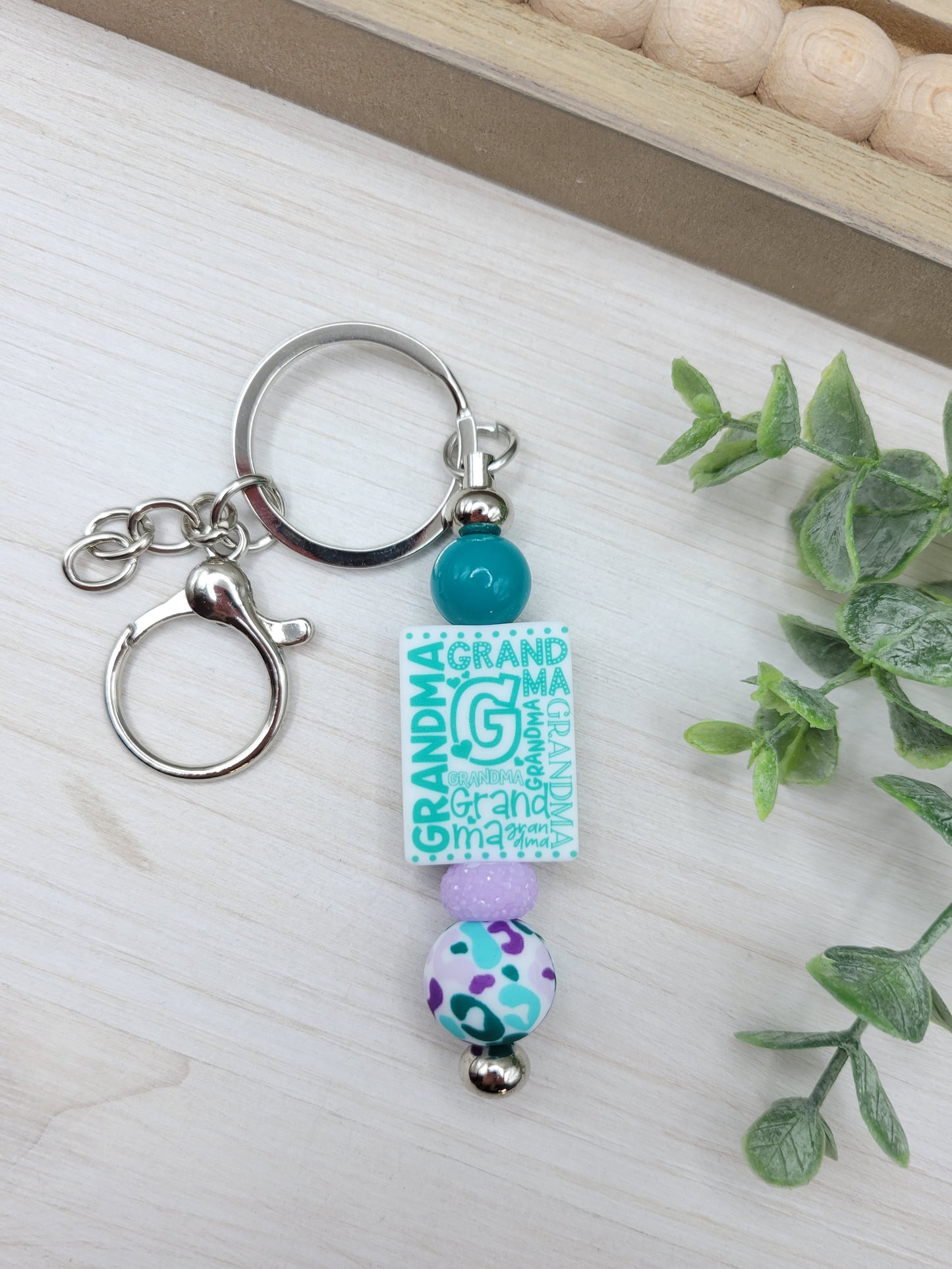 Teal Purple Grandma Barbell Keychain