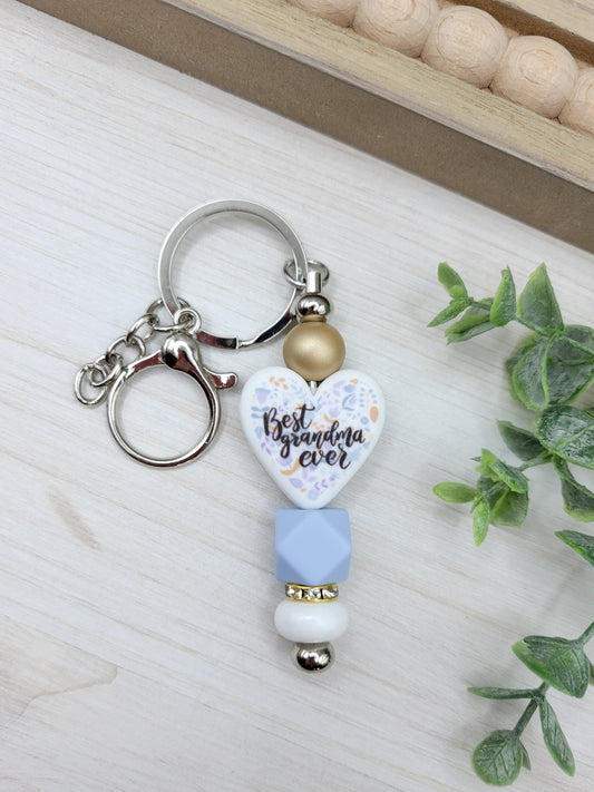 Blue Best Grandma Ever Barbell Keychain