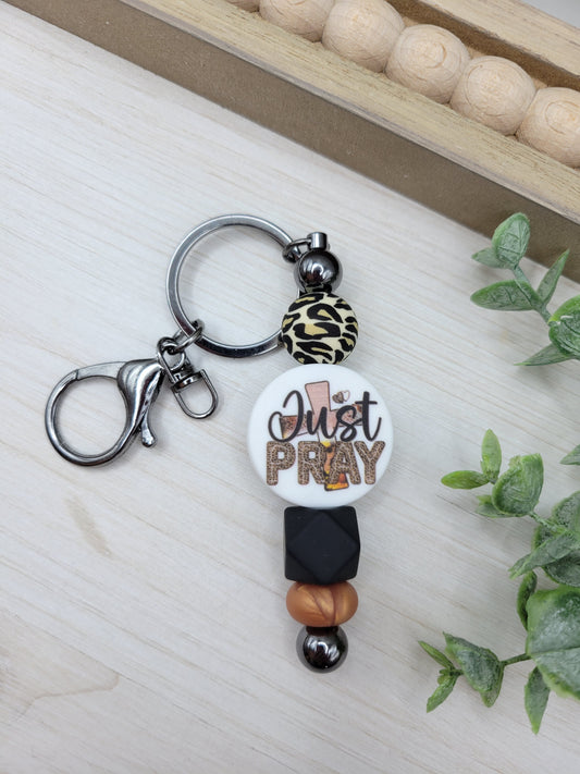 Just Pray Barbell Keychain