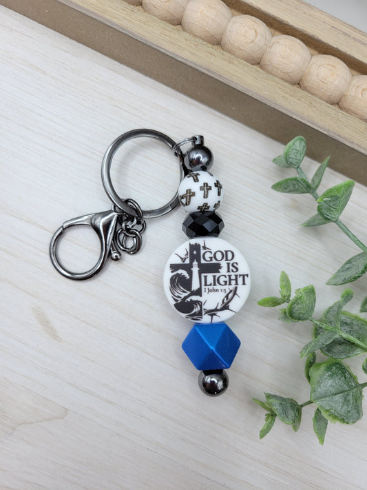 God is Light Barbell Keychain