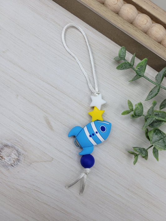 Blue Rocketship Zipper Pull