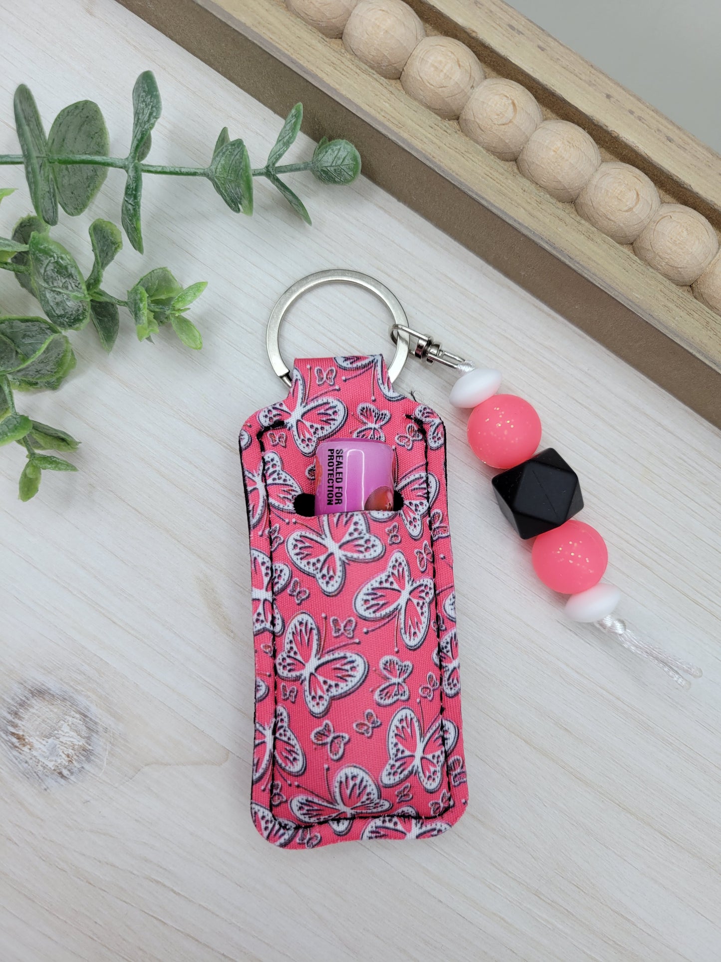 Hot Pink & Black Butterfly Chapstick Holder