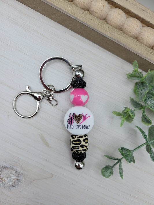 Peace Love Dance Heart Barbell Keychain