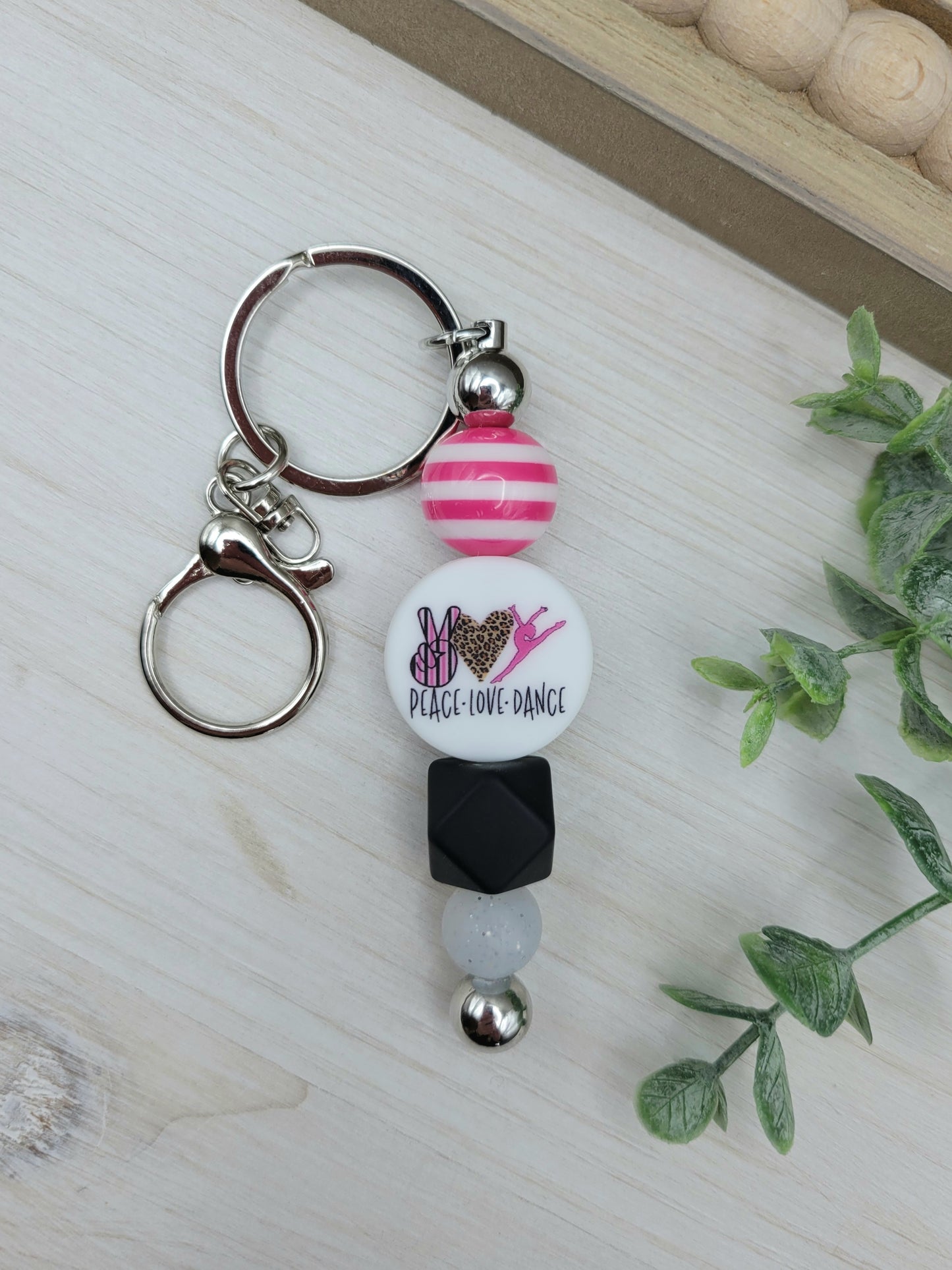 Peace Love Dance Striped Barbell Keychain