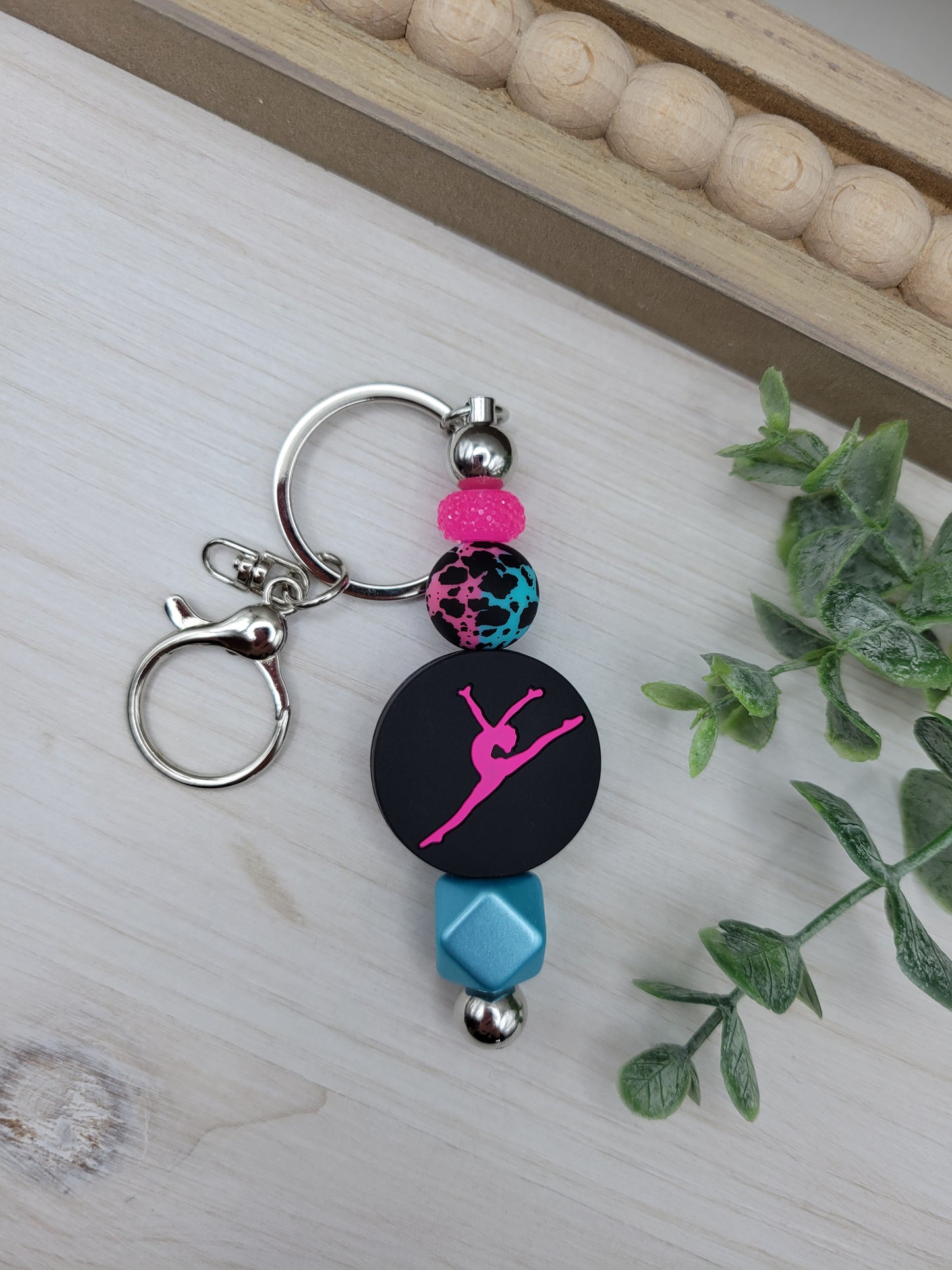 Pink Dancer Barbell Keychain (double-sided)