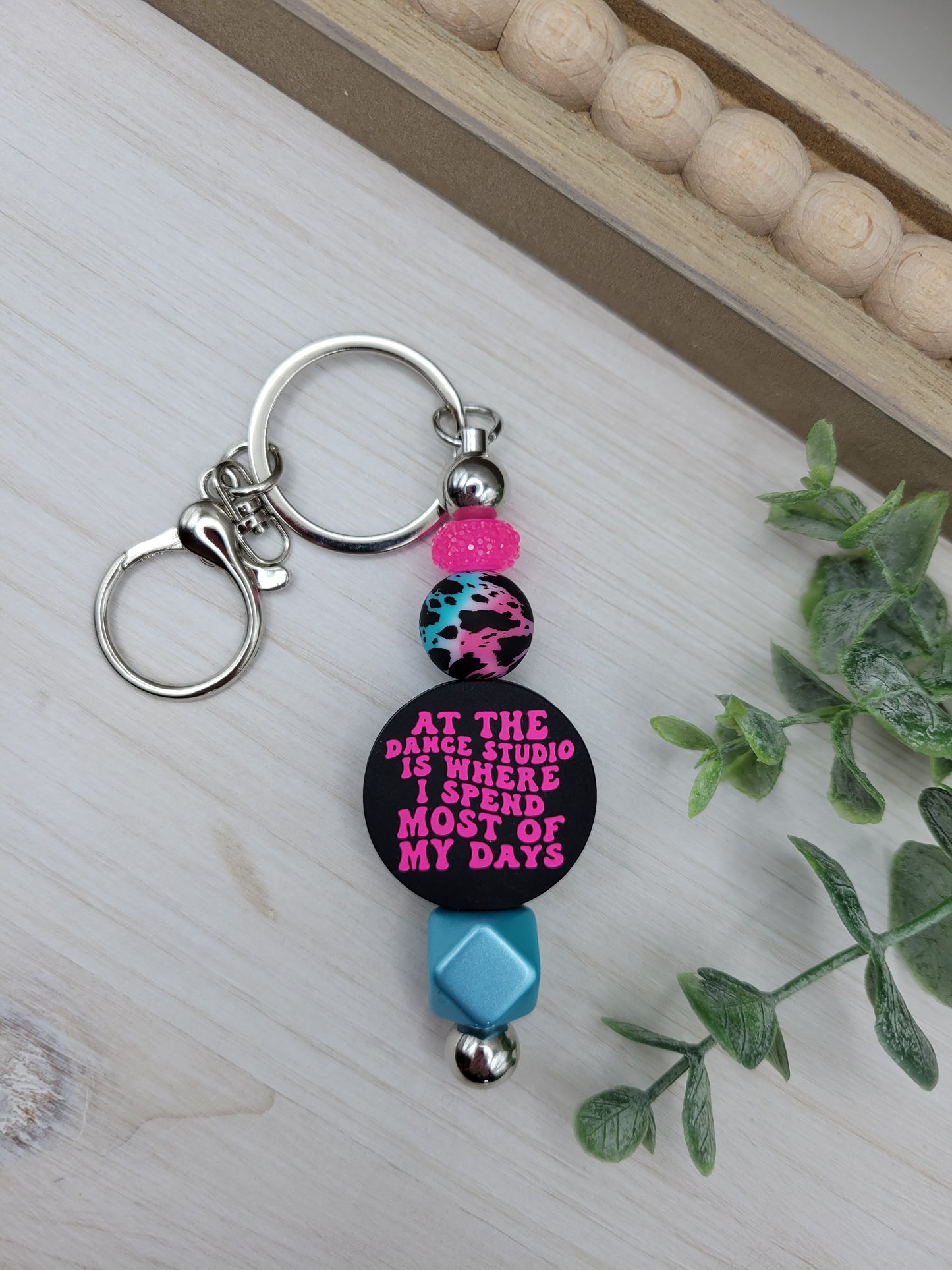 Pink Dancer Barbell Keychain (double-sided)