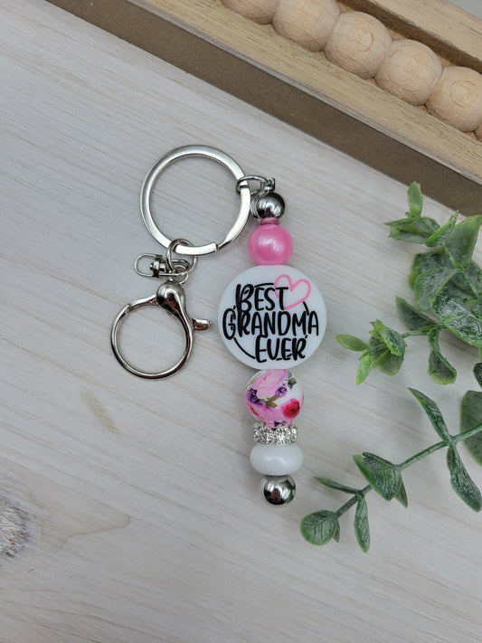 Floral Best Grandma Ever Barbell Keychain