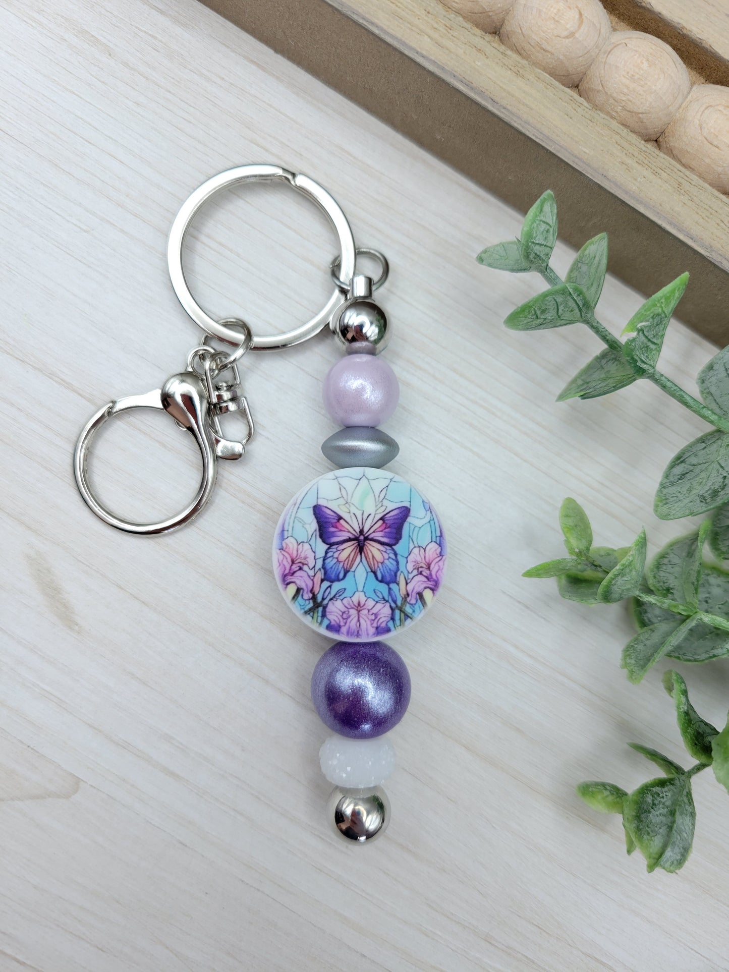 Stained Glass Purple Butterfly Barbell Keychain