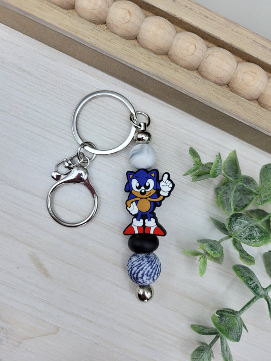 Blue Hedghog Barbell Keychain